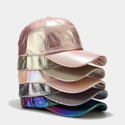 Glossy Pu Leather Baseball Caps For Women Men