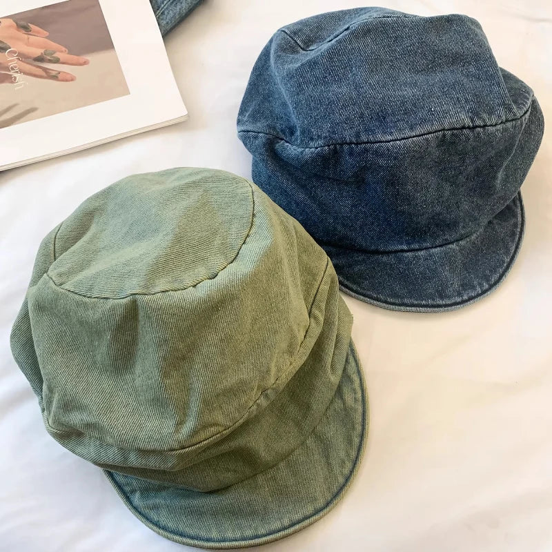 Simple Washed Cloud Denim Berets Women's