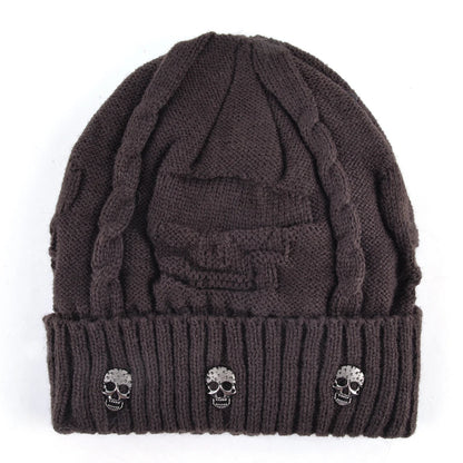 Winter Beanies Men Knitted Skull Pattern Solid Color Hat With Metal Skulls