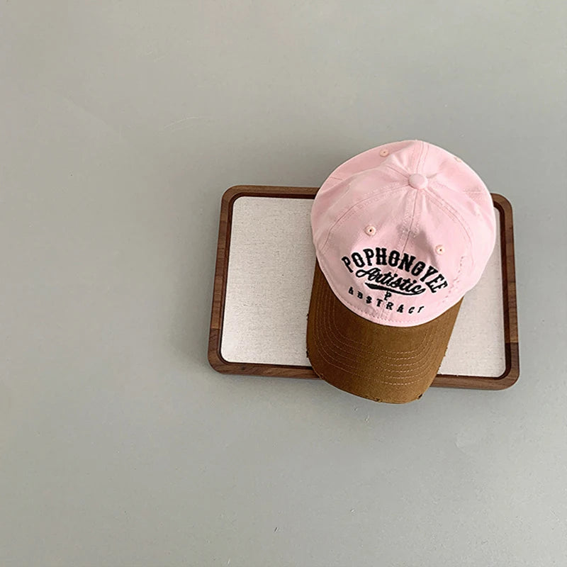 Color Block Children Duck Hat Embroidery Letter Baby Baseball Hats Soft Top Kids Peaked Cap Outdoor Sun Visors
