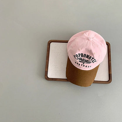 Color Block Children Duck Hat Embroidery Letter Baby Baseball Hats Soft Top Kids Peaked Cap Outdoor Sun Visors