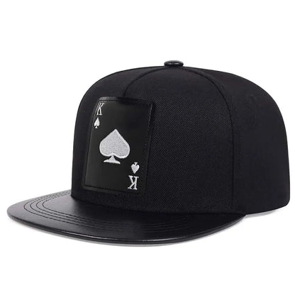 Pu Leather Playing Card Peach Heart K Embroider Hats