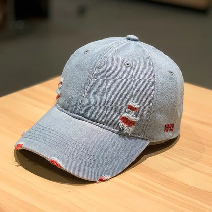 Retro Solid Color Denim Baseball Cap Personalized Fashion Hole Do Old Cap