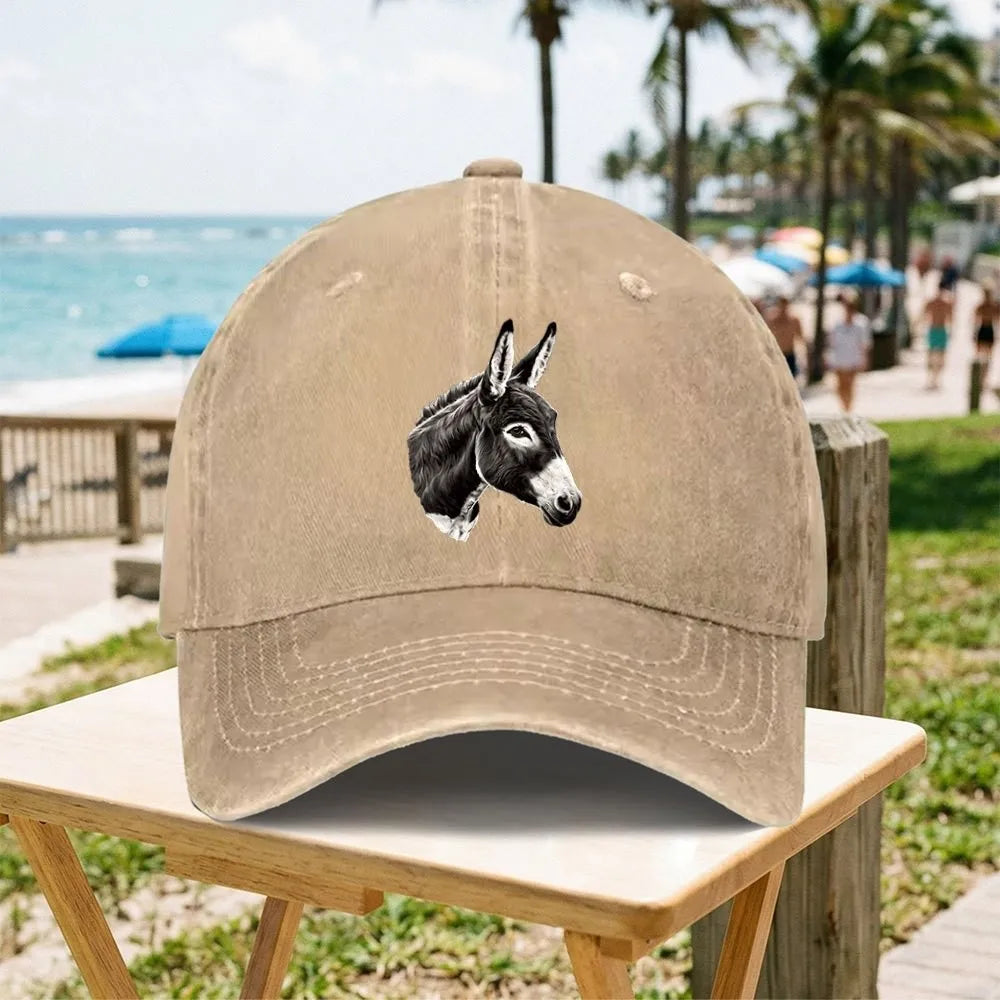 Donkey Head Pattern Vintage Washed Baseball Cap Unisex Adjustable All Season Casual Outdoor Hat
