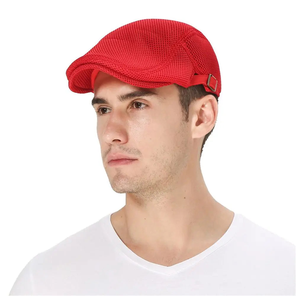 Summer Mesh Newsboy Style Peaked Cap Golf Hat Breathable Beret Hat