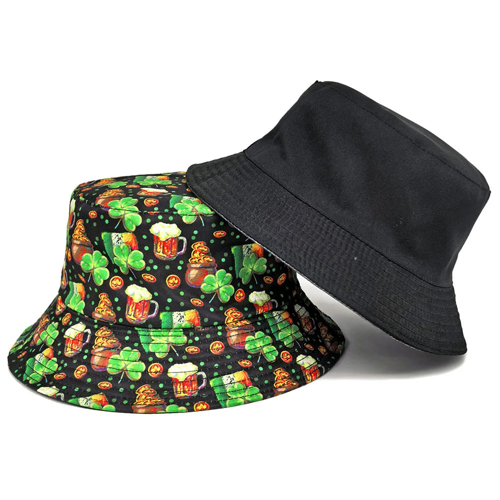 St. Patrick's Day Beer Green Clover Print Bucket Hats