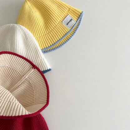 2026 Autumn Korean Baby Bucket Hat Letter Patch Solid Color Knit Hat