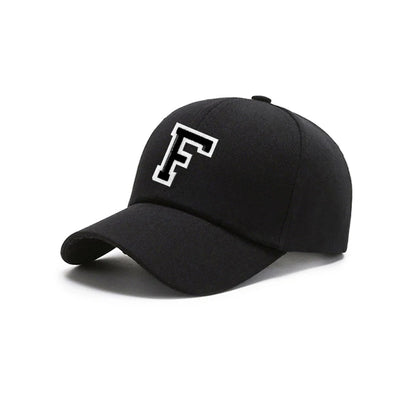Black Unisex 26 A-Z Letter Baseball Cap, Adjustable Casual Breathable Sunscreen Cap