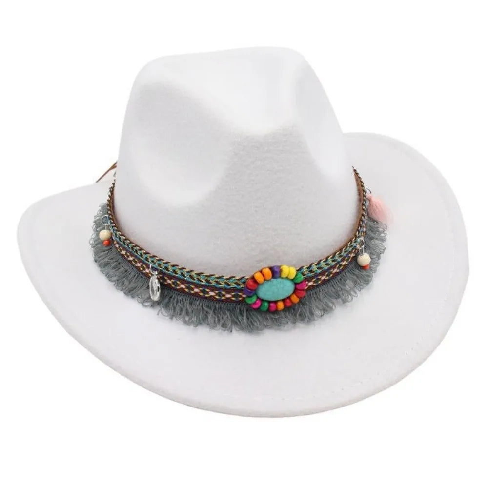 Ethnic Style Western Cowboy Hat Wide Brim Roll Brim Cowgirl Cap