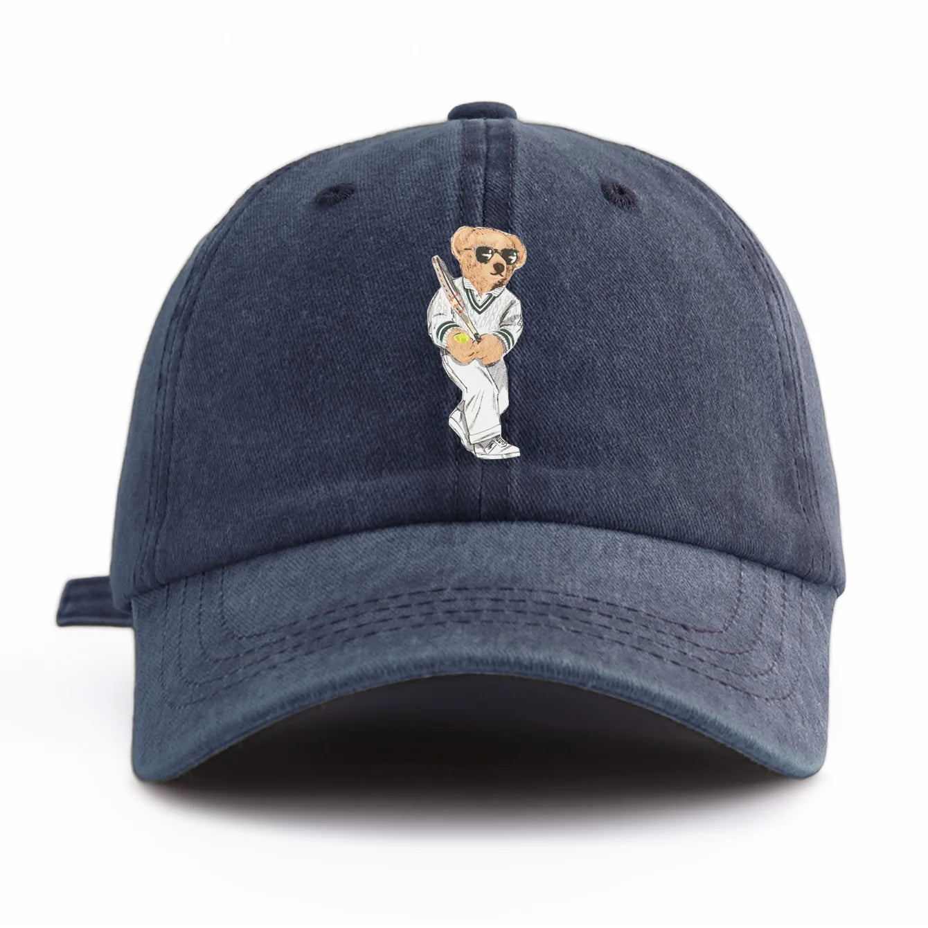Baseball Bear Print Washed Baseball Cap For Adults, Minimalist Retro Style Casual Soft