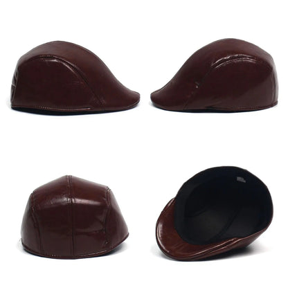 Fall Winter PU Men's Beret Hat Fashionable Casual Style Headwear