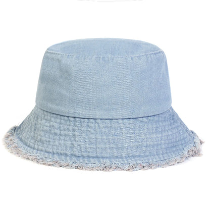 Unisex Light Board Edge Hole Denim Personality Bucket Hats