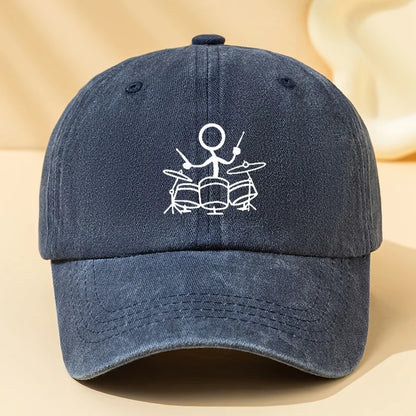 Drum Print Retro Washed Baseball Cap for Both Men and Women