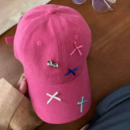 Women Bow Baseball Hat Y2k Shiny Rhinestone Duck Tongue Hats