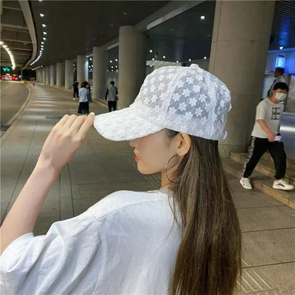 Spring and Summer Women's Face Covering, Casual Hollow Flower Baseball Cap