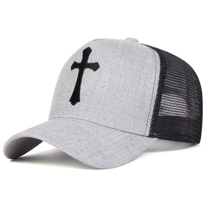 Unisex Cross Embroidery Baseball Net Caps Casual Hats Spring and Summer Outdoor Sunscreen Hat