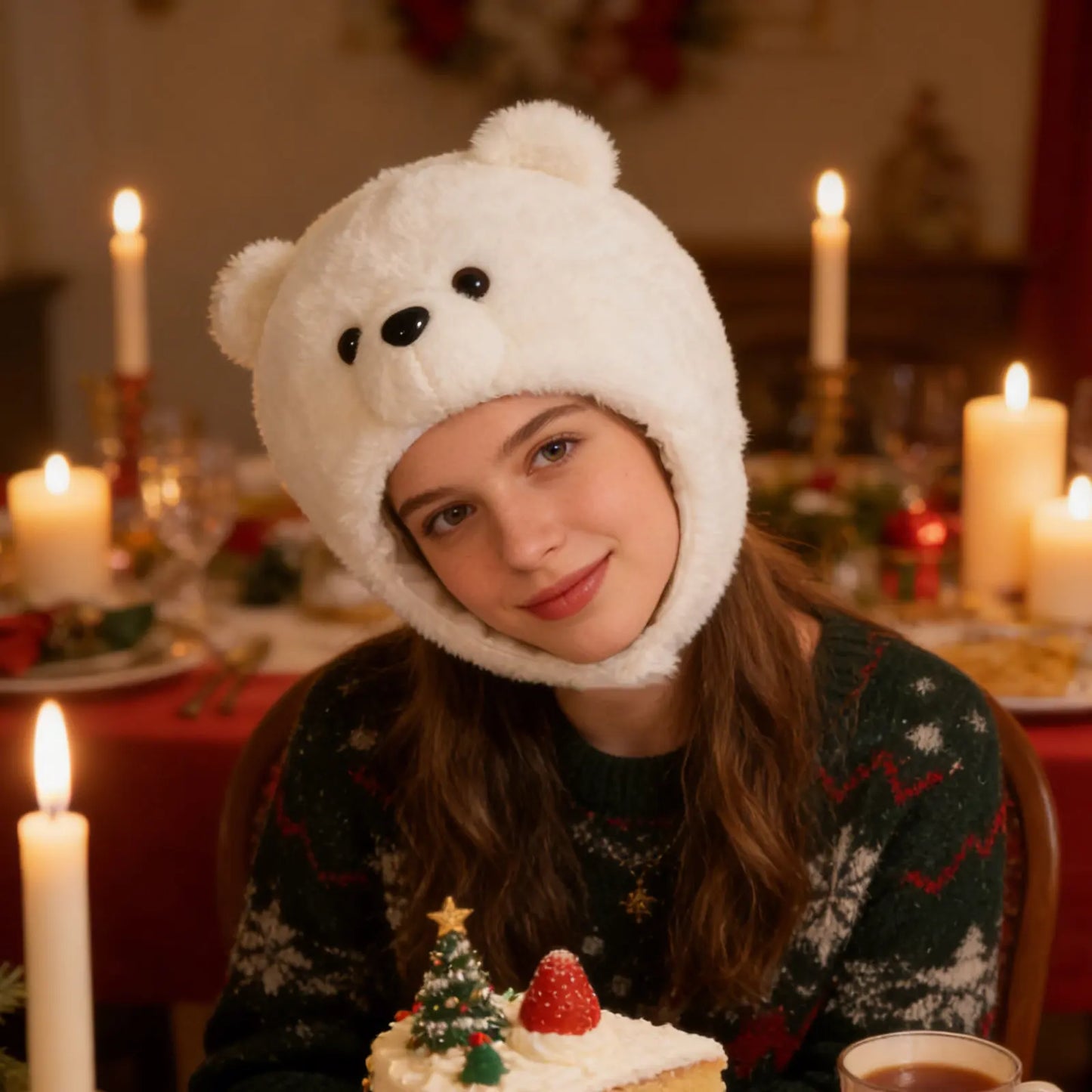 Polar Bear Hat Soft Lightweight Animal Headwear Funny Party Masquerade Cap