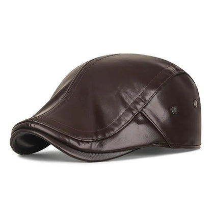 Men Retro Leather Newsboy Caps Autumn Winter Visor Beret Thicken Warm Hat