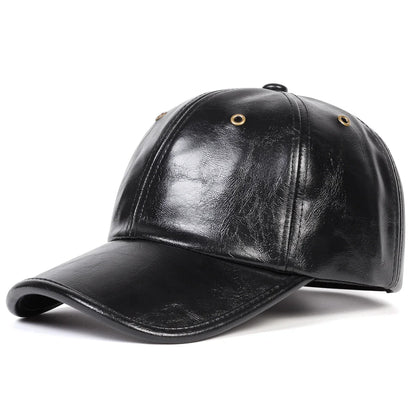 Unisex Copper Buckle Pore PU Leather Baseball Caps