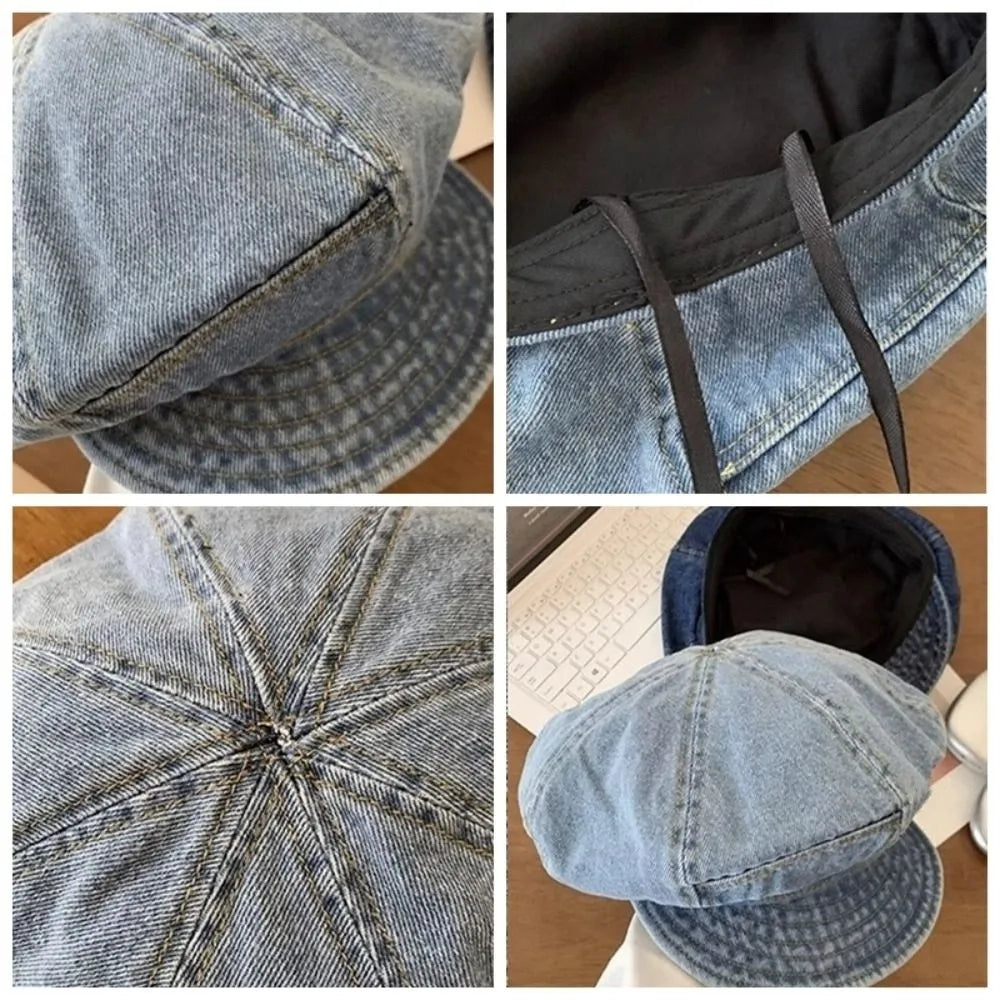 Fashion Vintage Washed Denim Beret Cloud Newsboy Octagonal Cap