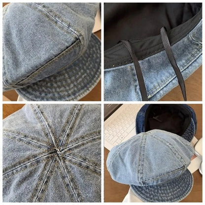 Fashion Vintage Washed Denim Beret Cloud Newsboy Octagonal Cap