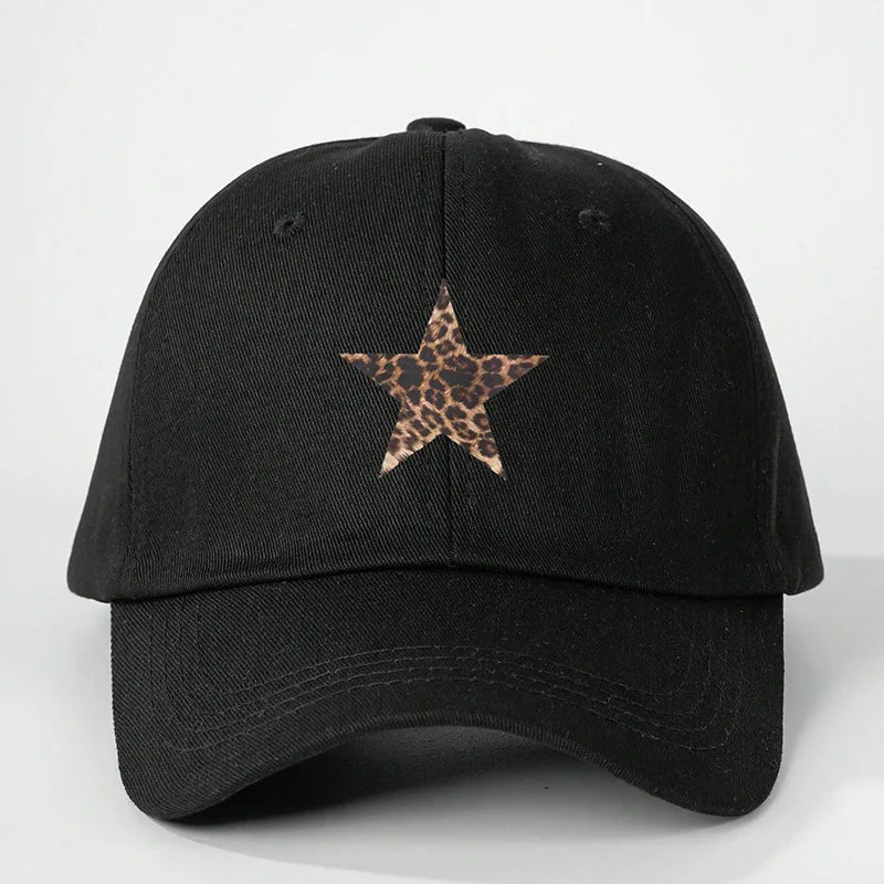Leopard Print Star Soft Cotton Baseball Cap Unisex Adjustable