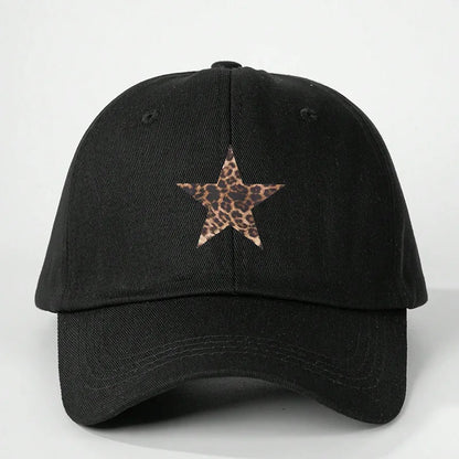 Leopard Print Star Soft Cotton Baseball Cap Unisex Adjustable