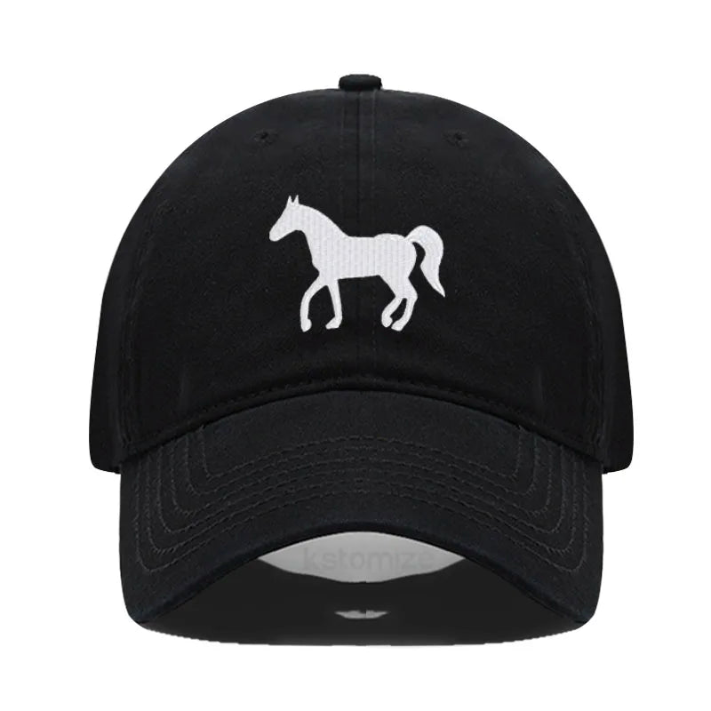 Horse Embroidered Baseball Cap For Women Men Fashion Adjustable Washed Cotton