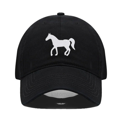 Horse Embroidered Baseball Cap For Women Men Fashion Adjustable Washed Cotton