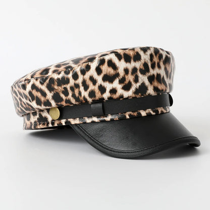 Vintage Leopard Print Berets For Women Fashion Y2k Flat Army Cap Salor Hat