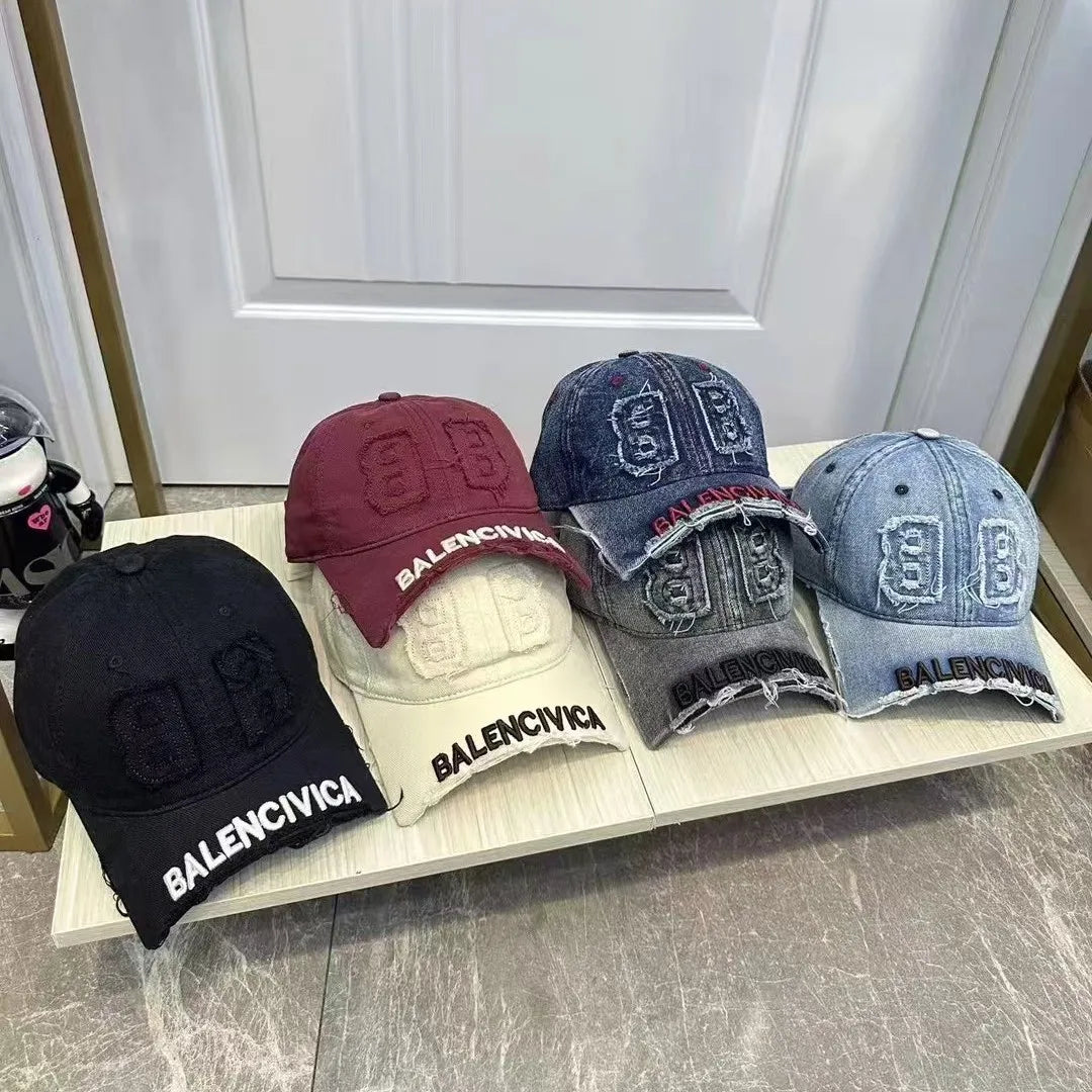 Fashion Denim Baseball Cap Women Men Hats Vintage Distressed Letters Embroidered