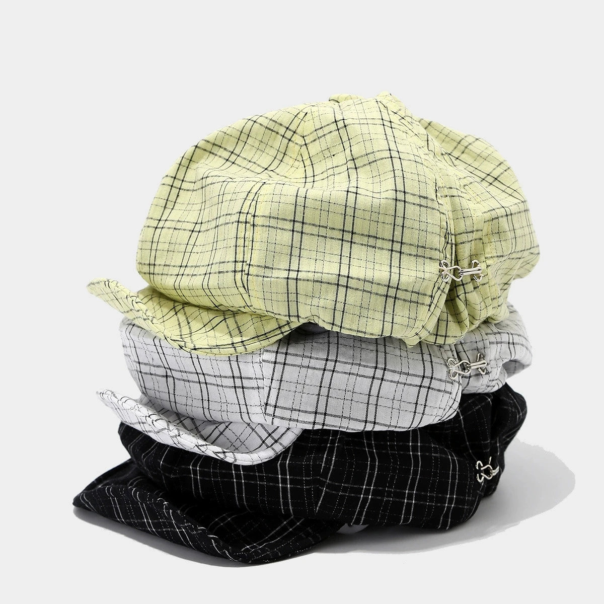 New Korean Plaid Soft Beret Hat Women's Cotton Newsboy Octagonal Hat