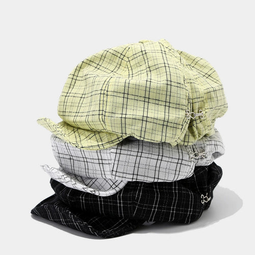 New Korean Plaid Soft Beret Hat Women's Cotton Newsboy Octagonal Hat