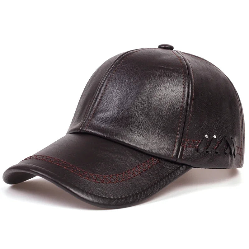 Fashion Solid Winter Leather Baseball Cap Men