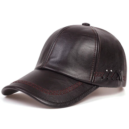Fashion Solid Winter Leather Baseball Cap Men