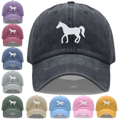 Horse Embroidered Baseball Cap For Women Men Fashion Adjustable Washed Cotton