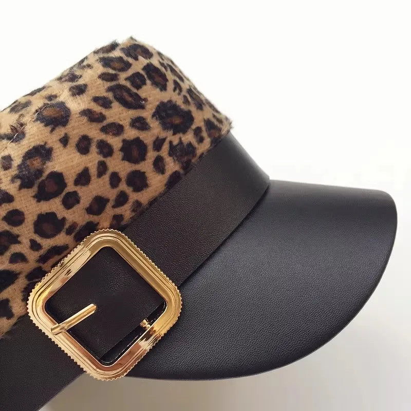 Leopard Print Versatile Lady Peaked Cap Flat Top Naval Hat