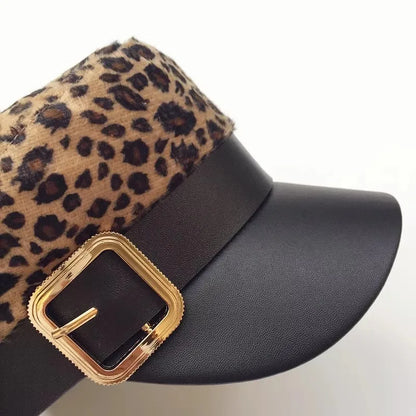 Leopard Print Versatile Lady Peaked Cap Flat Top Naval Hat