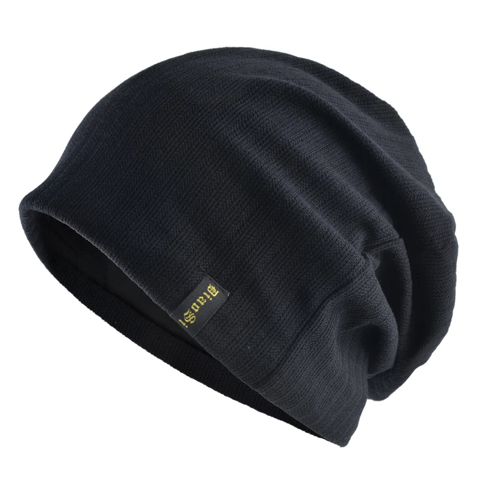 Double Lined Ribbed Slouch Beanie Hat For Men Women