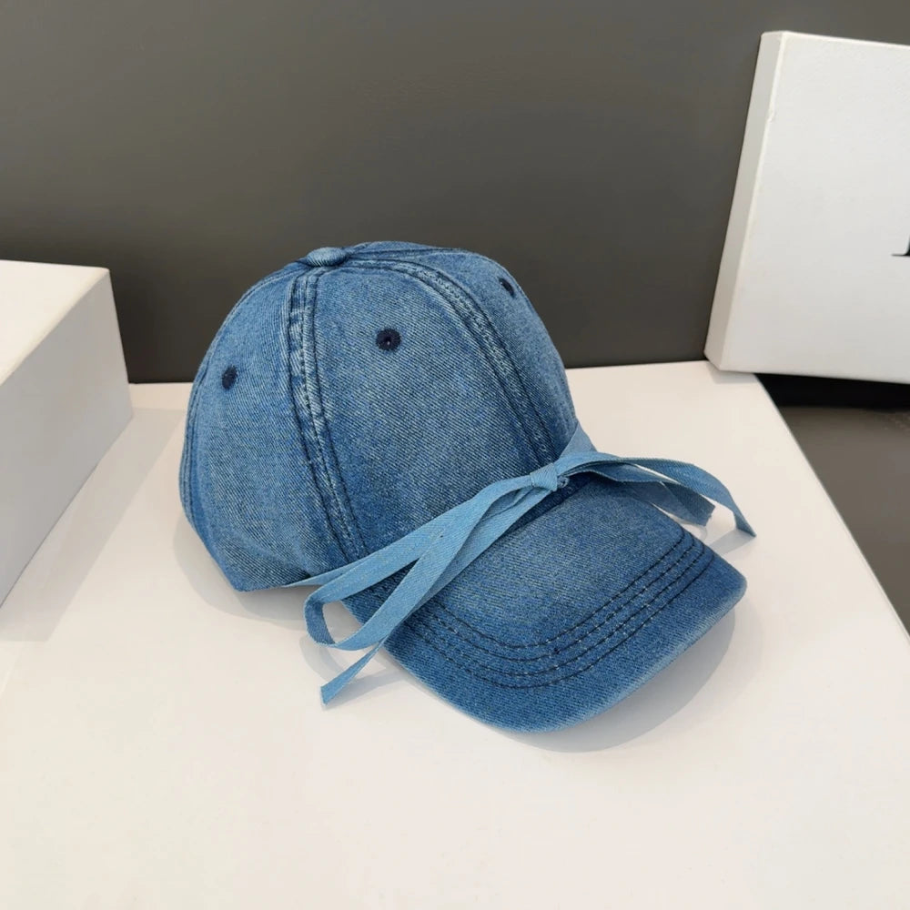 Women Bow Denim Baseball Cap