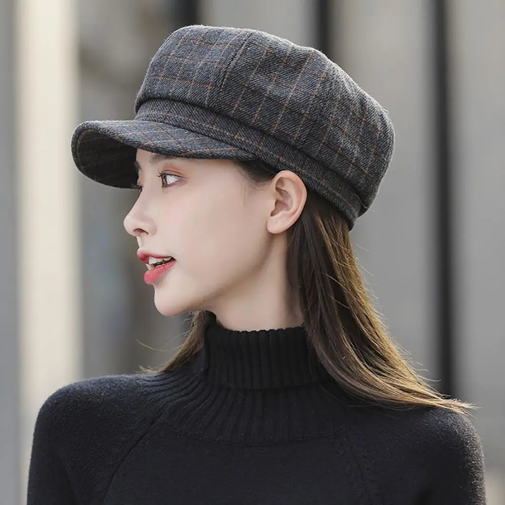 Adjustable Autumn Keep Warm Girls Korean Street Style Plaid Beret
