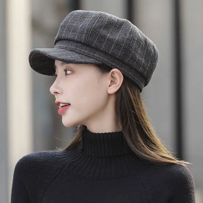 Adjustable Autumn Keep Warm Girls Korean Street Style Plaid Beret