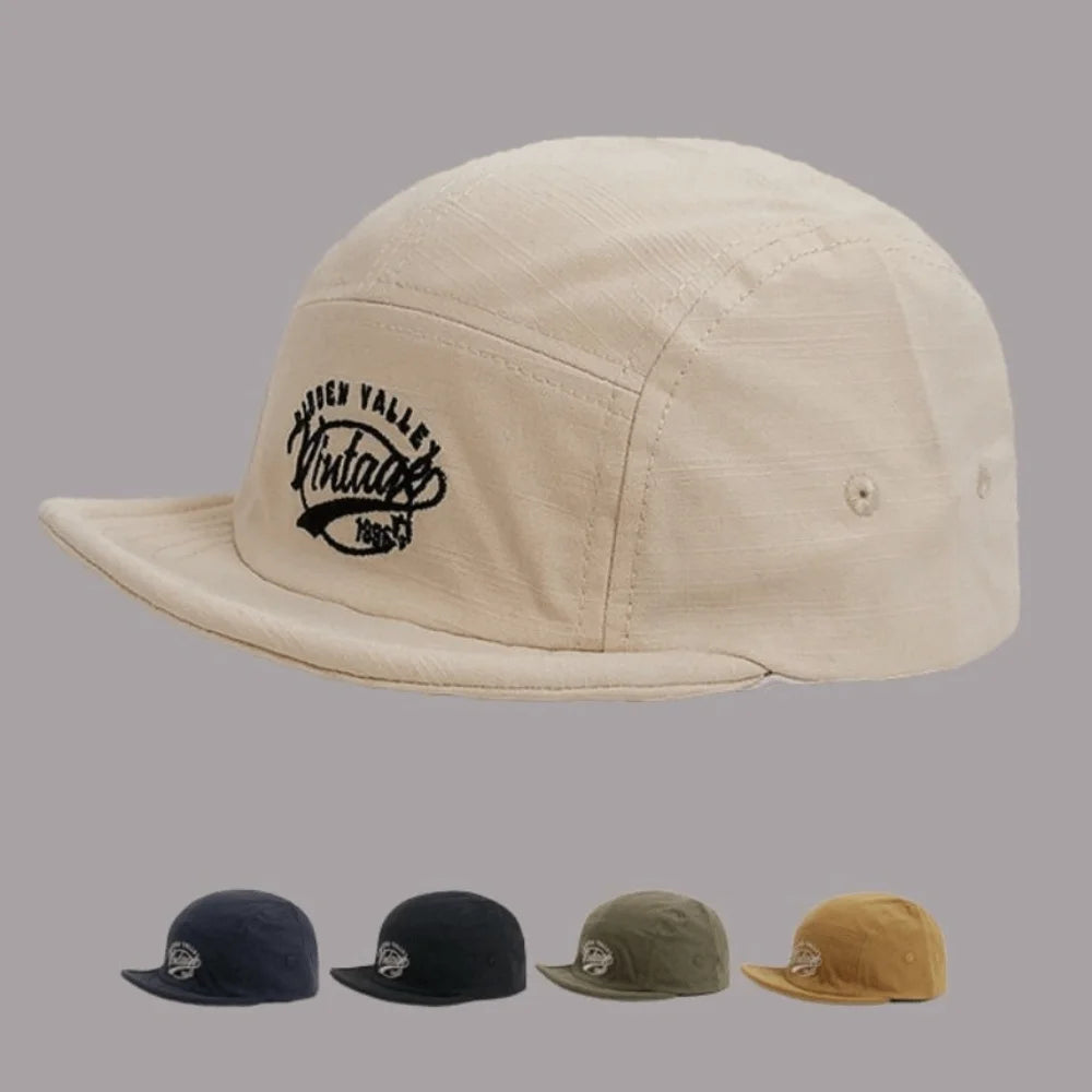 Casual Short Brim Baseball Cap 5-Panel Breathable Flat-Brimmed Sun Cap