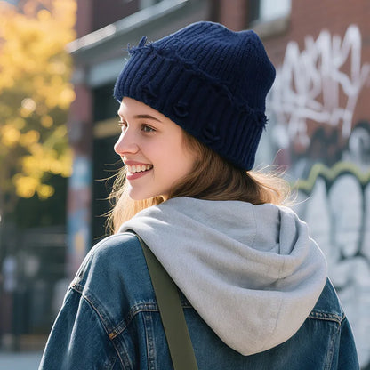 Custom Retro Broken Brim Knitted Hat For Women Men