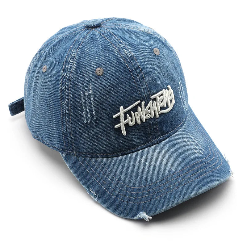 Japanese Retro Washed Denim Letter Embroidered Cap Outdoor Sports Men