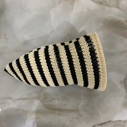 Striped Hollow Women Bucket Hat Spring Summer Outdoor