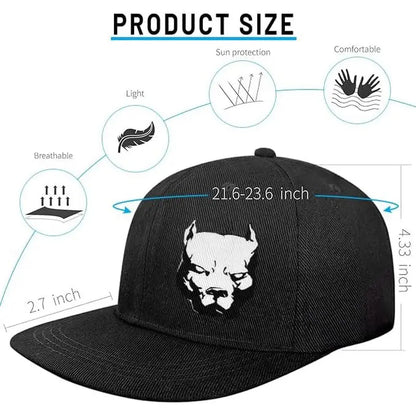 Flat Bill Hats For Men Snapback Snap Backpack Hat For Boy Wide Brim Pitbull Lids Black Baseball Cap