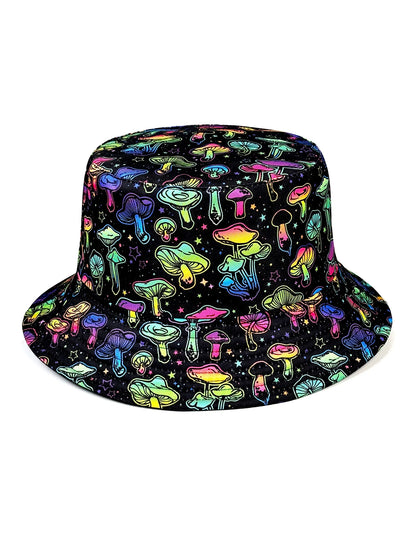 Dreamy Colorful Mushroom Bucket Hat, Reversible Sun Hat