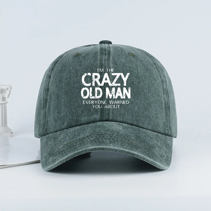 Funny "Crazy Old Man" Print Washed Baseball Cap