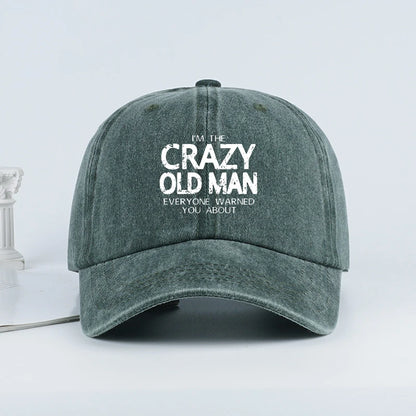 Funny "Crazy Old Man" Print Washed Baseball Cap